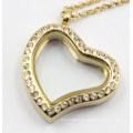 Silver/Gold/Rose Gold Heart Style Floating Locket Pendant with Crystal